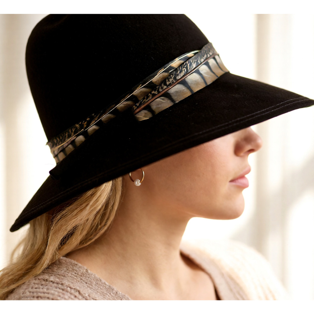Vintage Adolfo Realite's Tall Felted Wool Brown Hat with Feather Embellishment